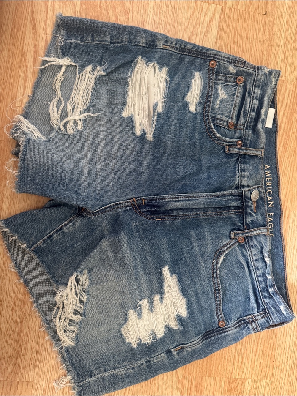 American Eagle Outfitters Ripped Medium Blue Denim Cutoff Shorts